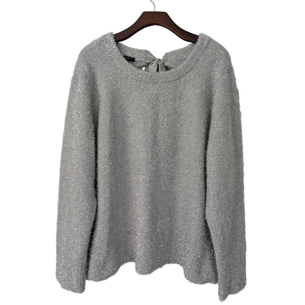 Talbots Plus Bow Tie Back Sweater Lurex Sparkle Womens Size 2X‎ SIlver Gray NWT
